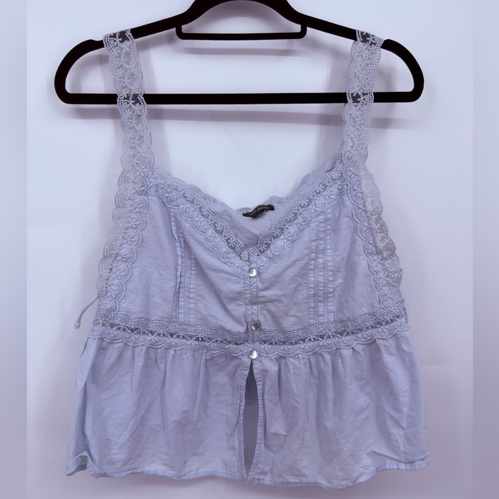 Wild Fable Light Blue Lace Trim Button Front Cami Tank Top Size L